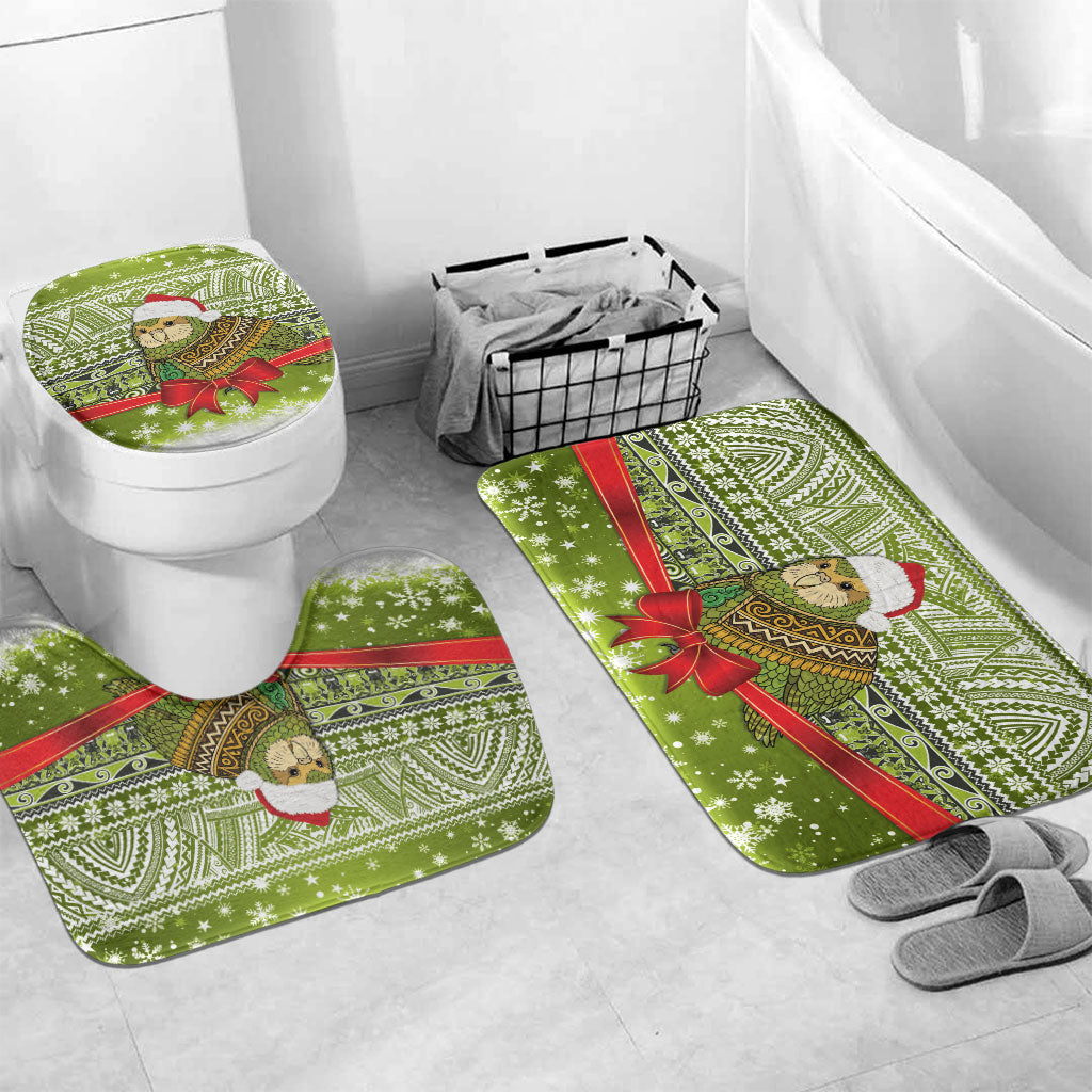 New Zealand Kakapo Christmas Bathroom Set Maori Inspired Knitted Patterns LT9 Mat Set Only (3 pcs) One Size Green - Polynesian Pride