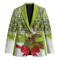 New Zealand Kakapo Christmas Blazer Maori Inspired Knitted Patterns LT9 Unisex Green - Polynesian Pride
