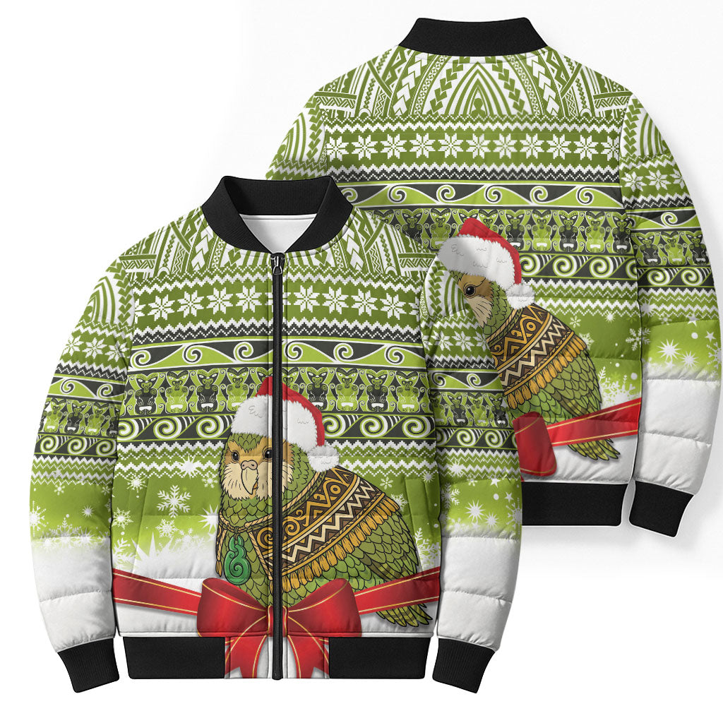 New Zealand Kakapo Christmas Bomber Puffer Jacket Maori Inspired Knitted Patterns LT9 - Polynesian Pride