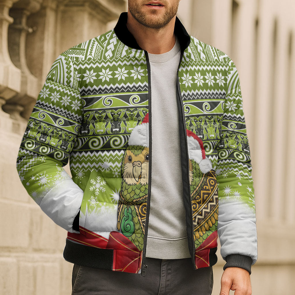 New Zealand Kakapo Christmas Bomber Puffer Jacket Maori Inspired Knitted Patterns LT9 - Polynesian Pride
