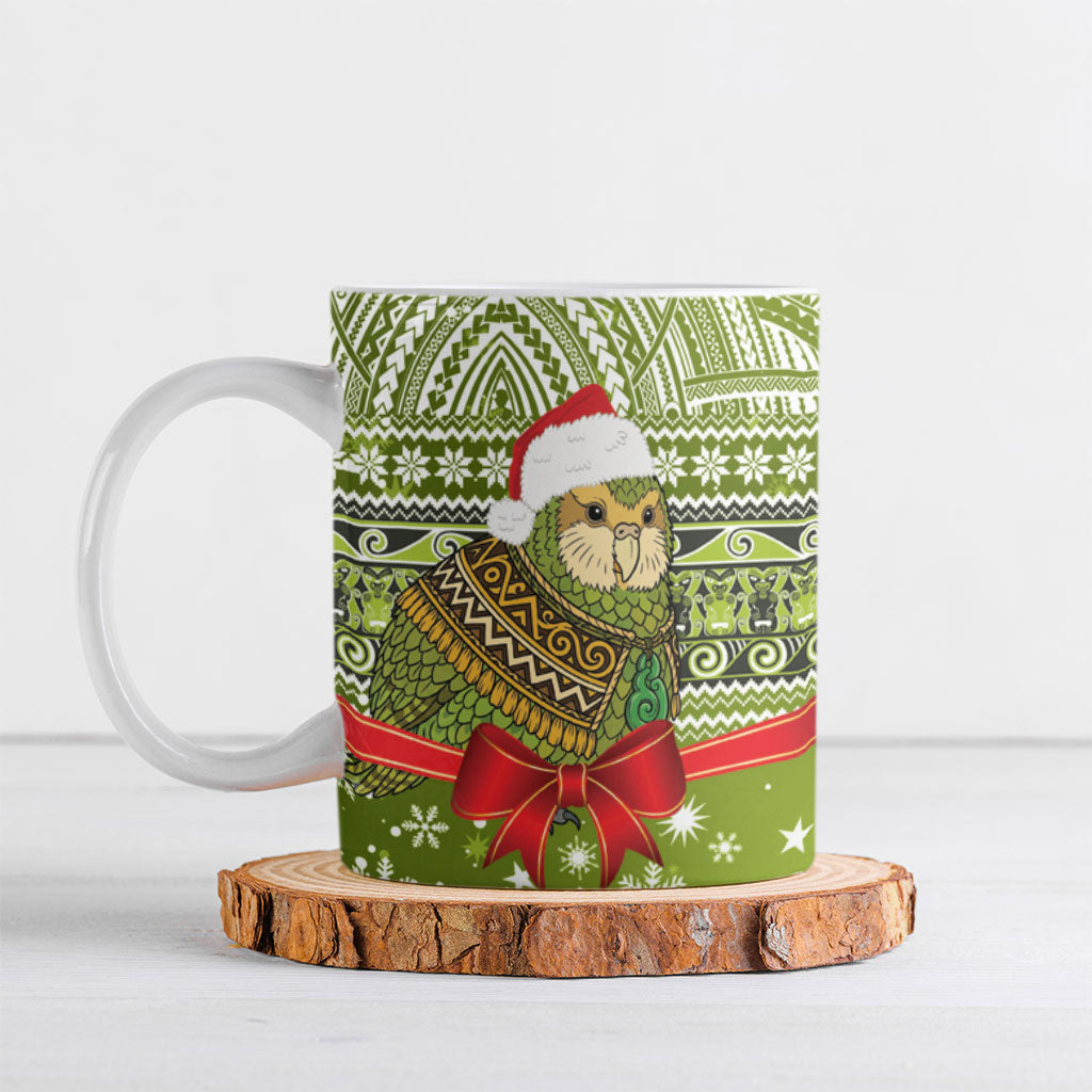 New Zealand Kakapo Christmas Ceramic Mug Maori Inspired Knitted Patterns