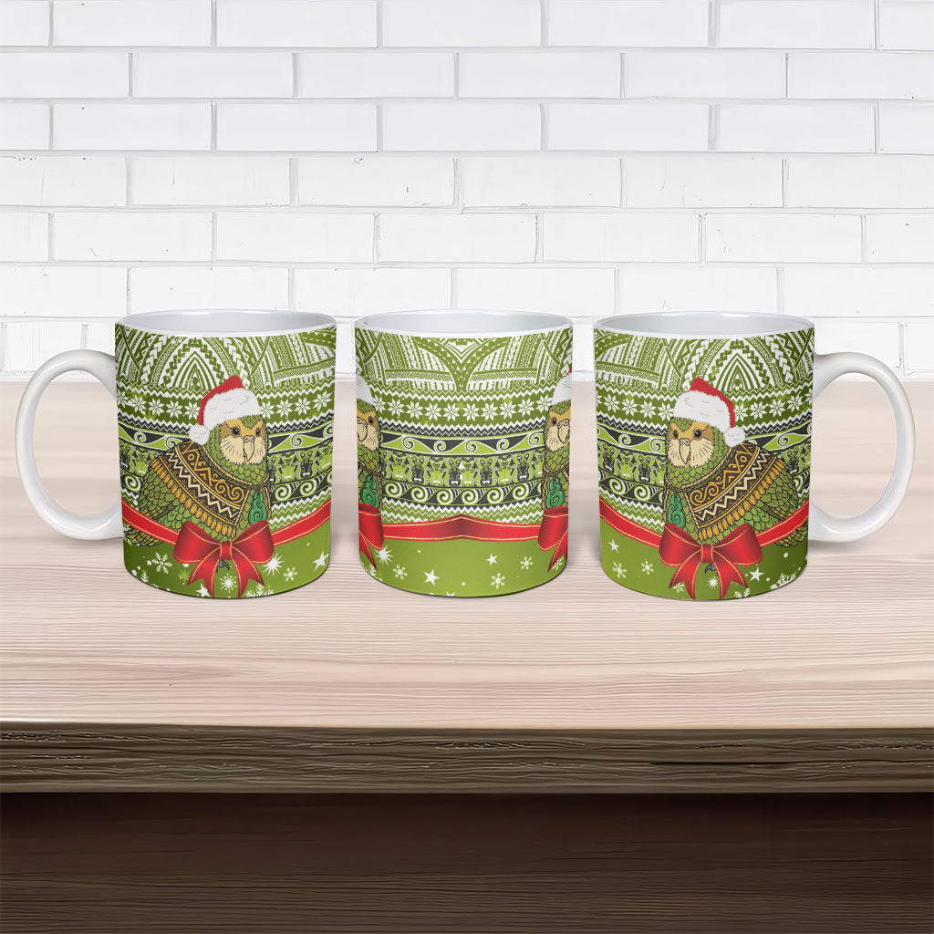 New Zealand Kakapo Christmas Ceramic Mug Maori Inspired Knitted Patterns