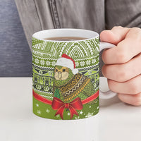 New Zealand Kakapo Christmas Ceramic Mug Maori Inspired Knitted Patterns