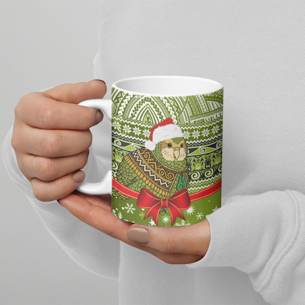 New Zealand Kakapo Christmas Ceramic Mug Maori Inspired Knitted Patterns