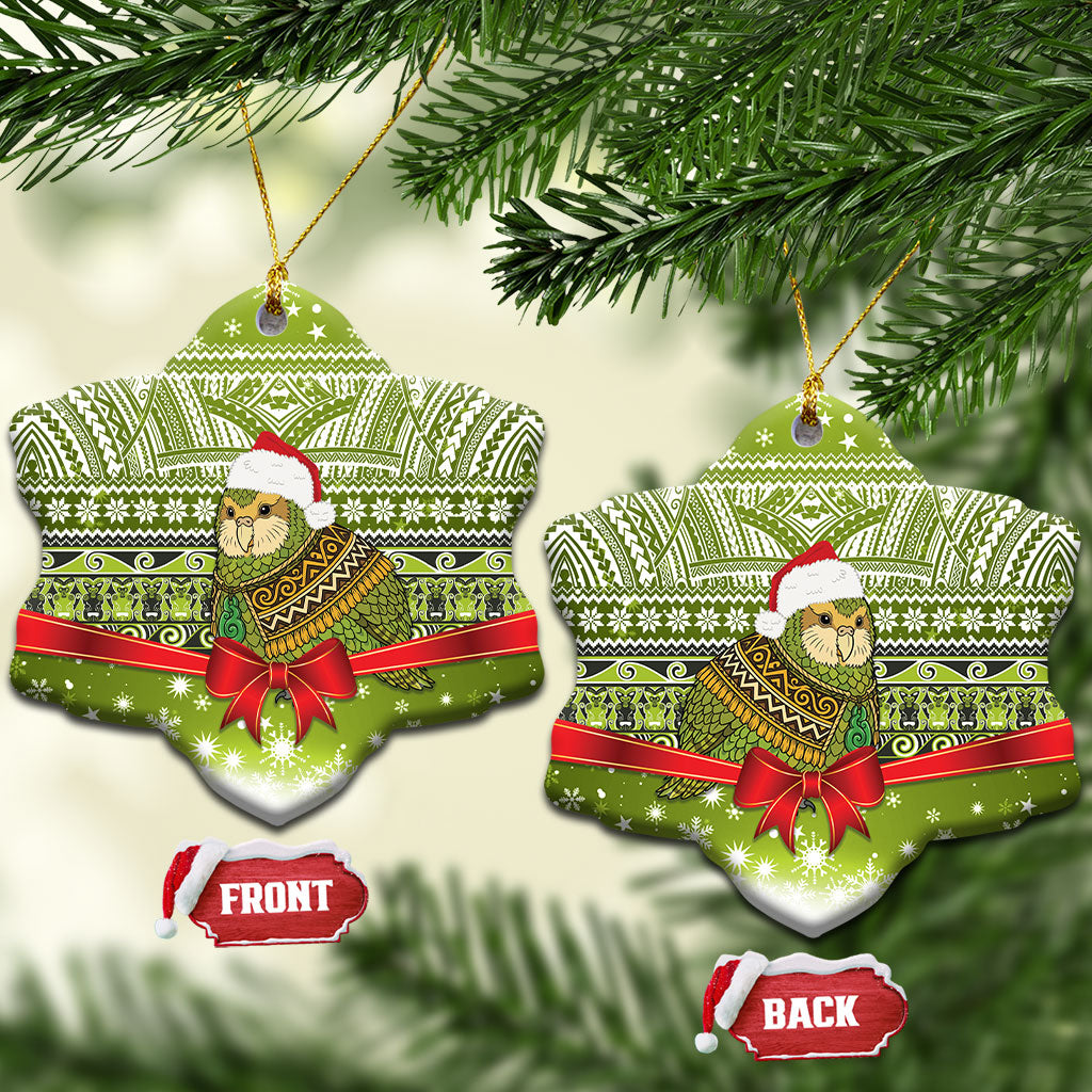 New Zealand Kakapo Christmas Ceramic Ornament Maori Inspired Knitted Patterns