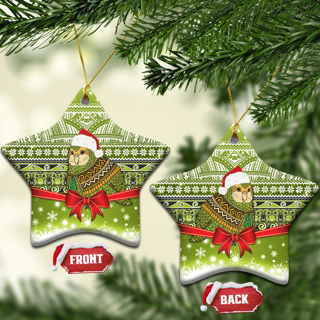 New Zealand Kakapo Christmas Ceramic Ornament Maori Inspired Knitted Patterns