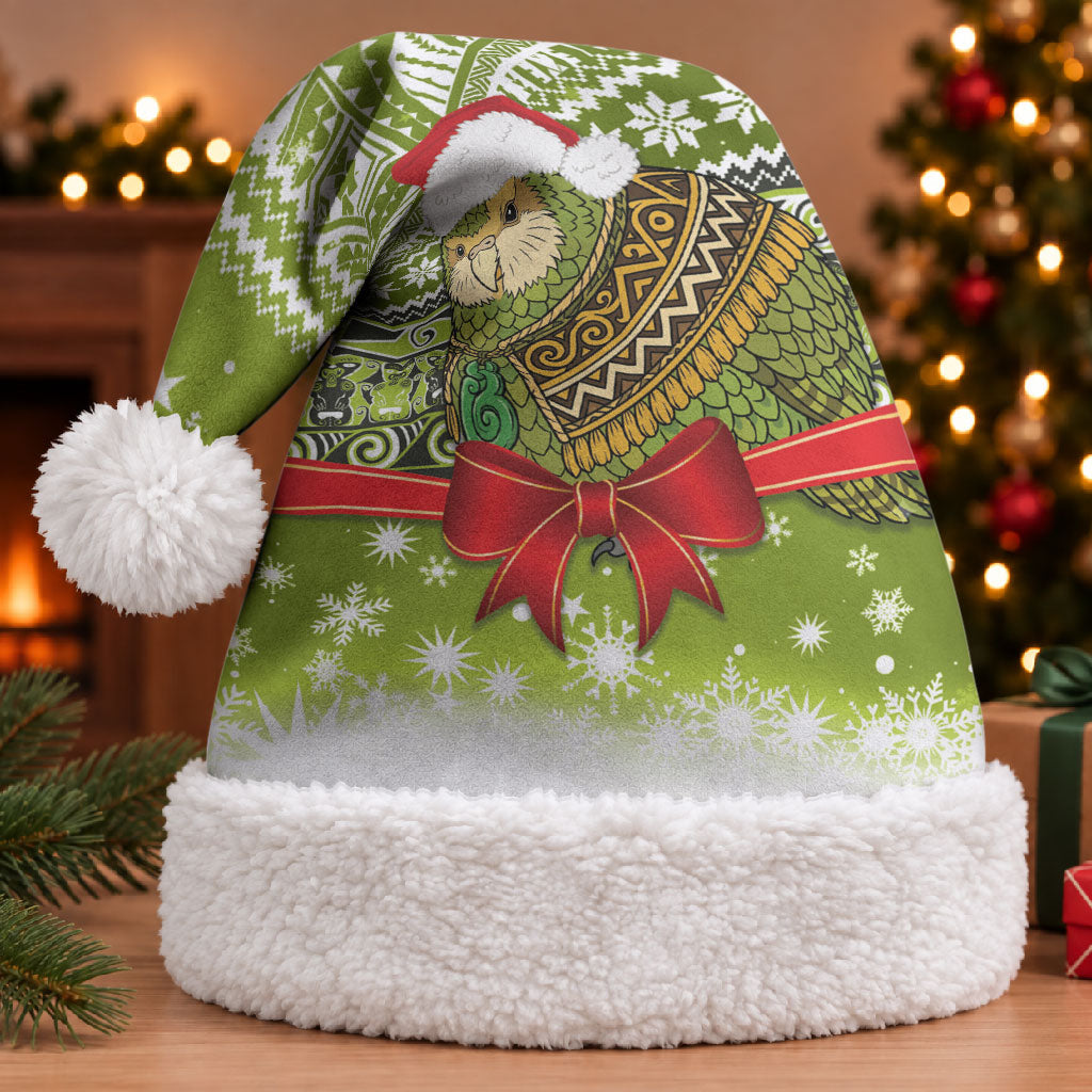 New Zealand Kakapo Christmas Santa Hat Maori Inspired Knitted Patterns LT9 With Fur Green - Polynesian Pride