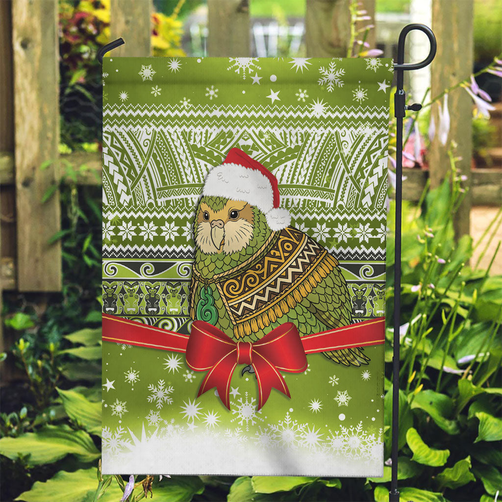 New Zealand Kakapo Christmas Garden Flag Maori Inspired Knitted Patterns LT9 Garden Flag Green - Polynesian Pride