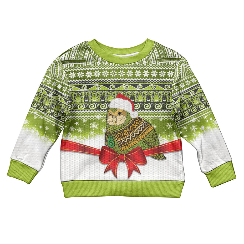 New Zealand Kakapo Christmas Kid Ugly Christmas Sweater Maori Inspired Knitted Patterns LT9 Kid Green - Polynesian Pride