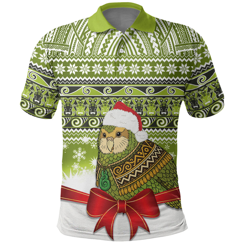 New Zealand Kakapo Christmas Polo Shirt Maori Inspired Knitted Patterns LT9 Green - Polynesian Pride