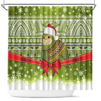 New Zealand Kakapo Christmas Shower Curtain Maori Inspired Knitted Patterns LT9 Green - Polynesian Pride