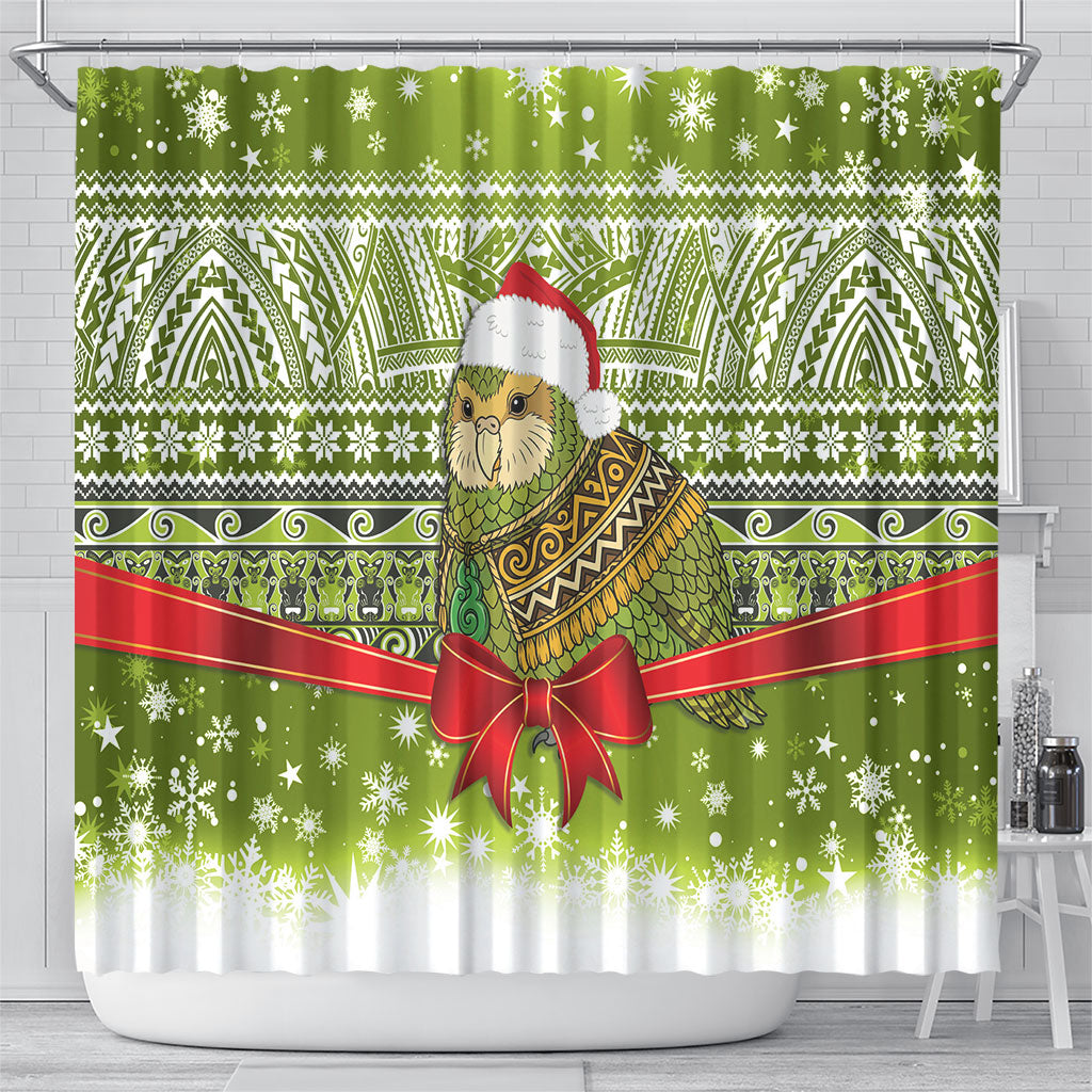 New Zealand Kakapo Christmas Shower Curtain Maori Inspired Knitted Patterns LT9 - Polynesian Pride