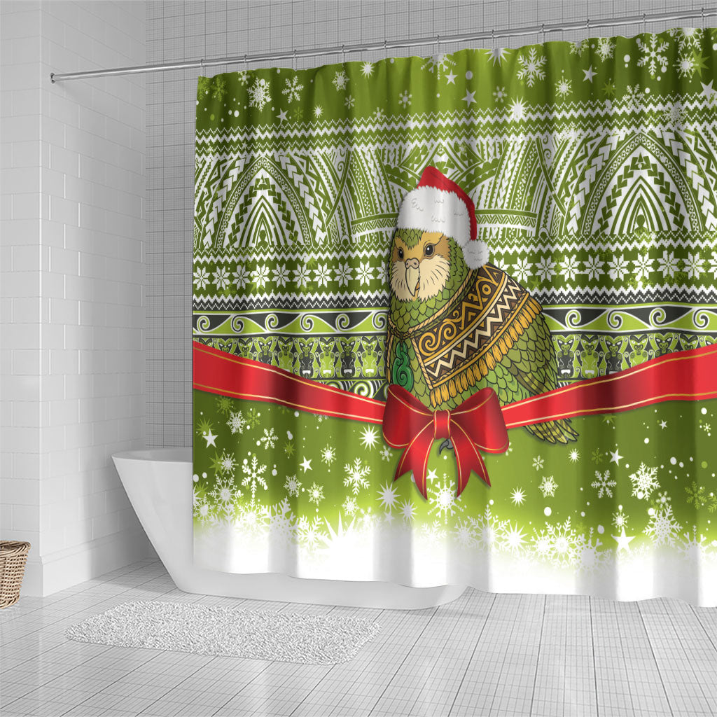 New Zealand Kakapo Christmas Shower Curtain Maori Inspired Knitted Patterns LT9 - Polynesian Pride