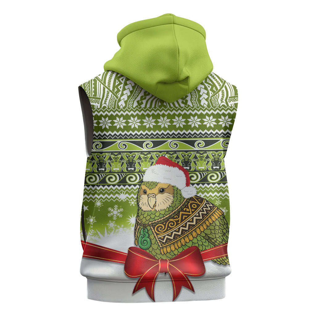 New Zealand Kakapo Christmas Sleeveless Zip Hoodie Maori Inspired Knitted Patterns LT9 - Polynesian Pride