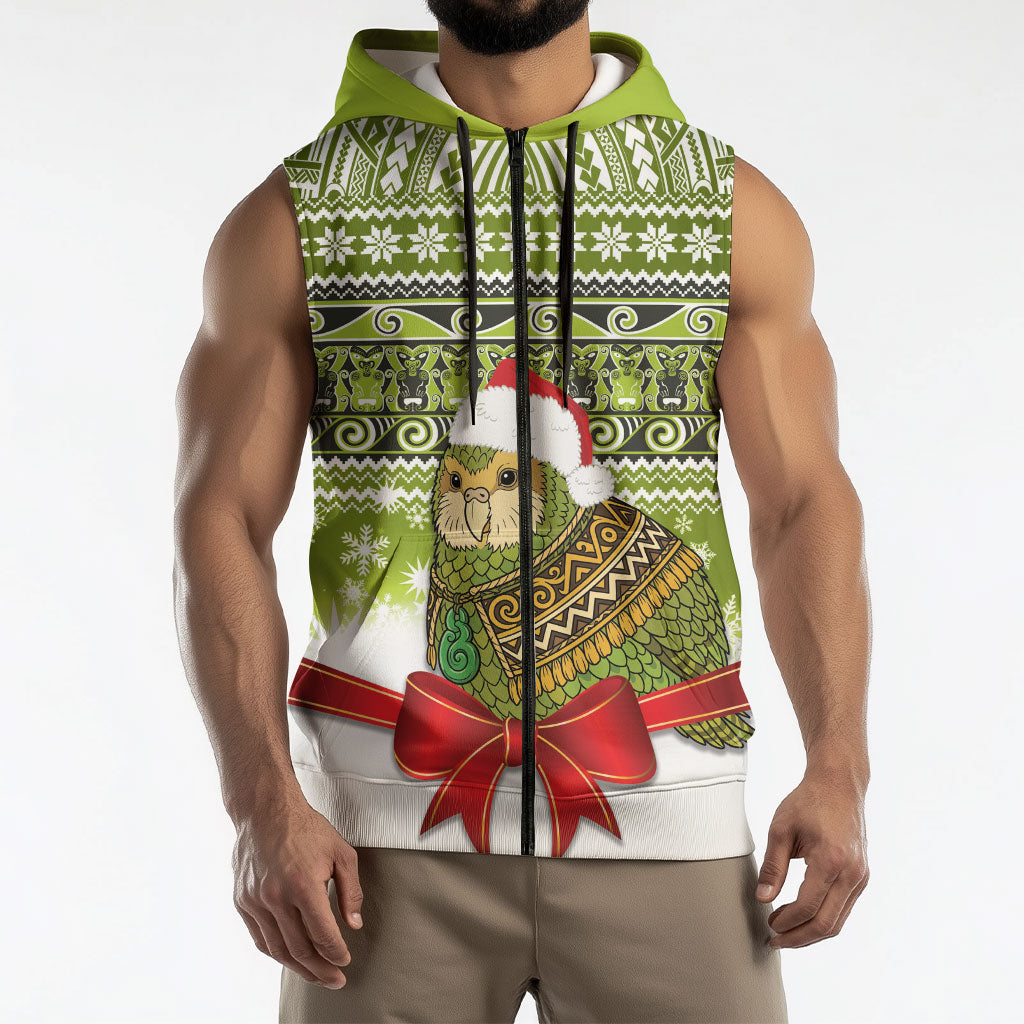 New Zealand Kakapo Christmas Sleeveless Zip Hoodie Maori Inspired Knitted Patterns LT9 - Polynesian Pride