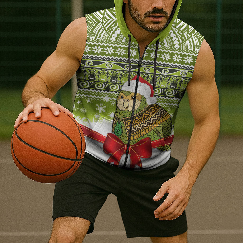 New Zealand Kakapo Christmas Sleeveless Zip Hoodie Maori Inspired Knitted Patterns LT9 - Polynesian Pride