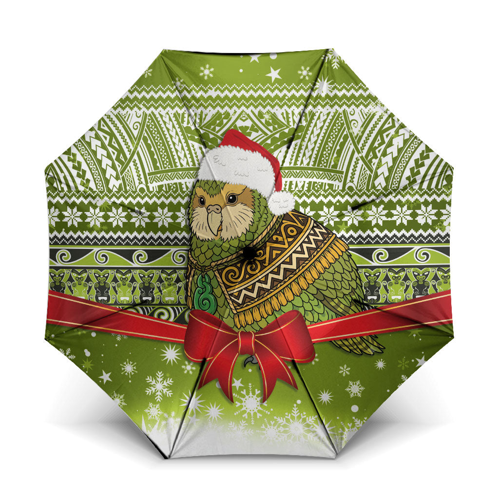 New Zealand Kakapo Christmas Umbrella Maori Inspired Knitted Patterns LT9 One Size Folded 11.42 inch Opened Diameter 37.4 inch Green - Polynesian Pride