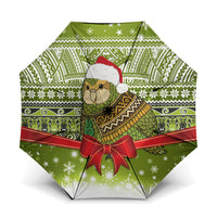 New Zealand Kakapo Christmas Umbrella Maori Inspired Knitted Patterns LT9 One Size Folded 11.42 inch Opened Diameter 37.4 inch Green - Polynesian Pride