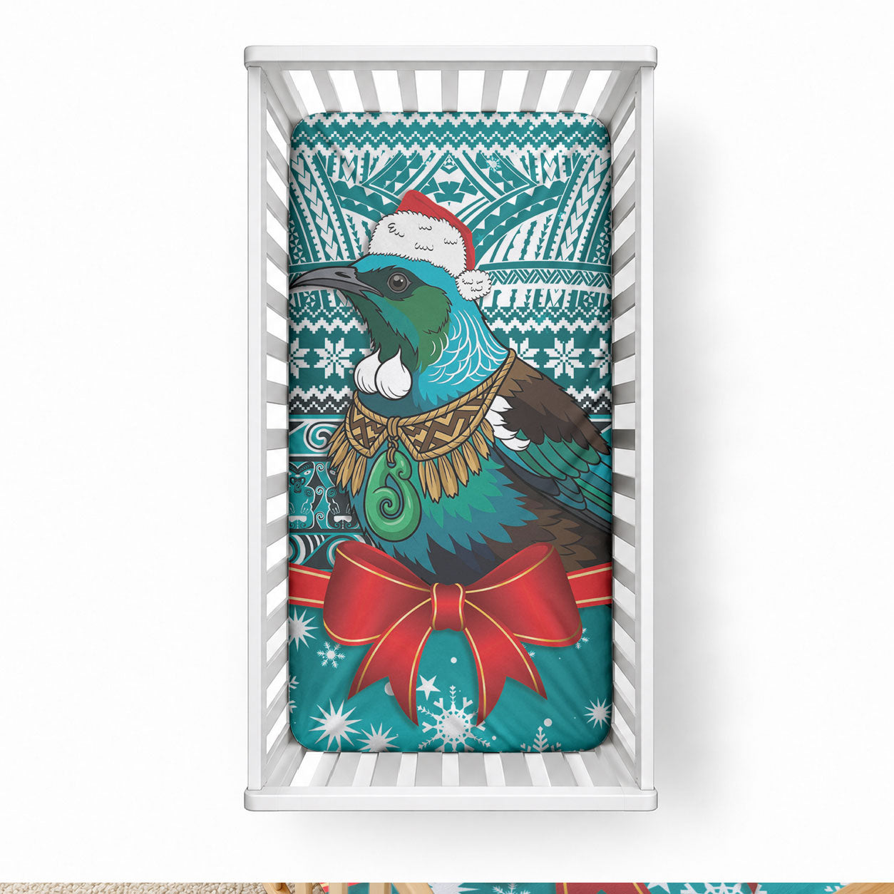 New Zealand Tui Bird Christmas Baby Bed Cover Maori Inspired Knitted Patterns LT9 28 × 52 in Turquoise - Polynesian Pride