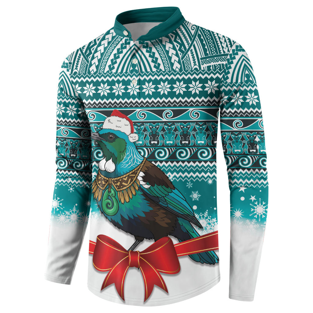 New Zealand Tui Bird Christmas Button Sweatshirt Maori Inspired Knitted Patterns LT9 - Polynesian Pride