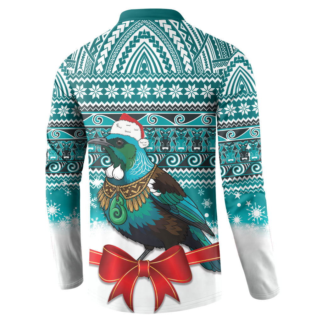 New Zealand Tui Bird Christmas Button Sweatshirt Maori Inspired Knitted Patterns LT9 - Polynesian Pride