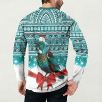 New Zealand Tui Bird Christmas Button Sweatshirt Maori Inspired Knitted Patterns LT9 - Polynesian Pride