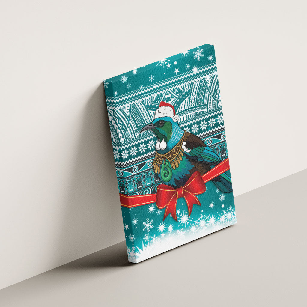 New Zealand Tui Bird Christmas Canvas Wall Art Maori Inspired Knitted Patterns