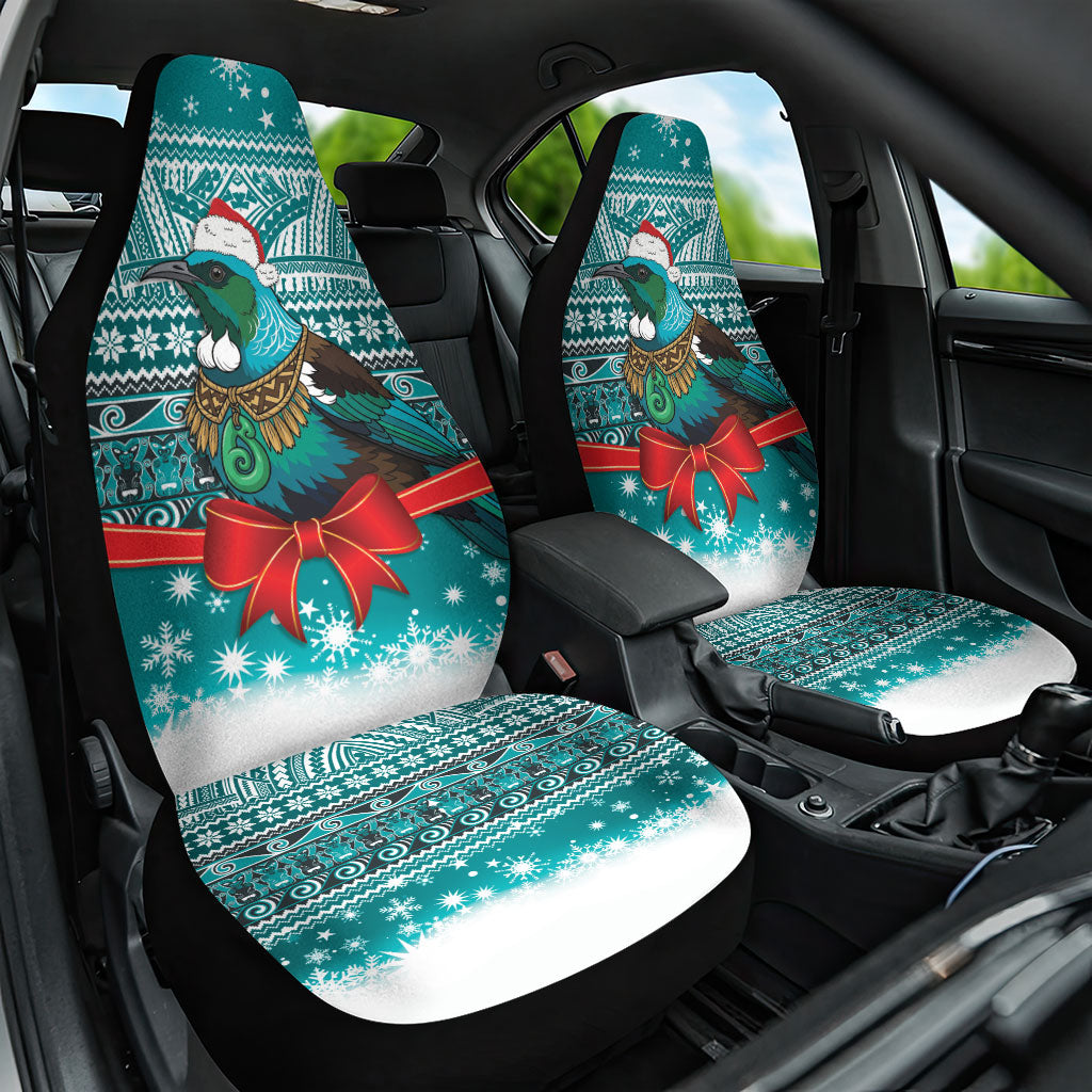 New Zealand Tui Bird Christmas Car Seat Cover Maori Inspired Knitted Patterns LT9 One Size Turquoise - Polynesian Pride
