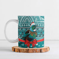 New Zealand Tui Bird Christmas Ceramic Mug Maori Inspired Knitted Patterns