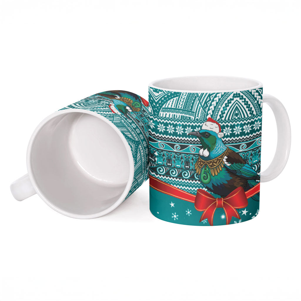 New Zealand Tui Bird Christmas Ceramic Mug Maori Inspired Knitted Patterns