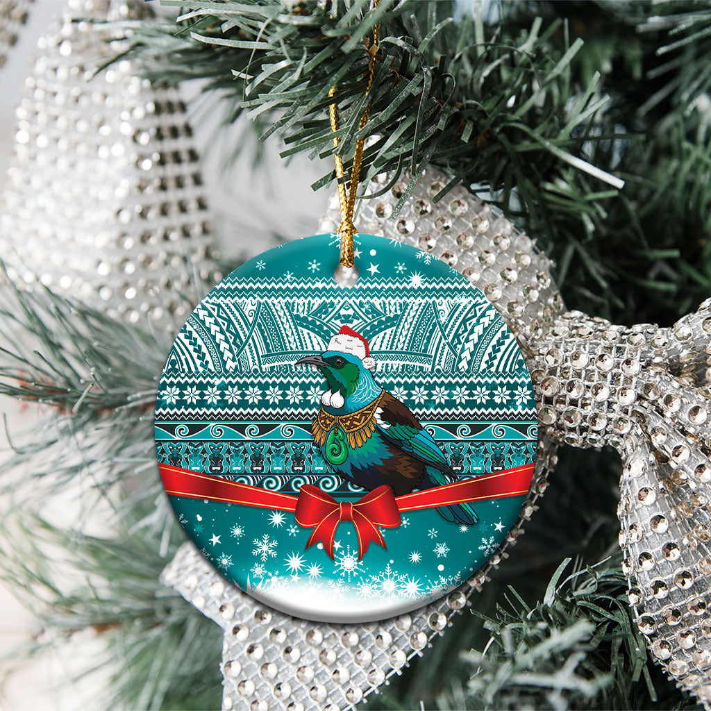 New Zealand Tui Bird Christmas Ceramic Ornament Maori Inspired Knitted Patterns LT9 - Polynesian Pride