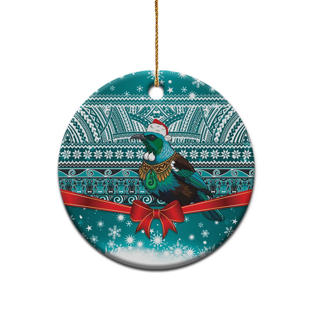New Zealand Tui Bird Christmas Ceramic Ornament Maori Inspired Knitted Patterns LT9 - Polynesian Pride