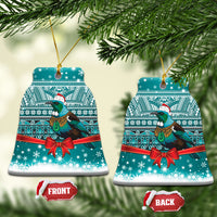 New Zealand Tui Bird Christmas Ceramic Ornament Maori Inspired Knitted Patterns LT9 Bell Flake Turquoise - Polynesian Pride