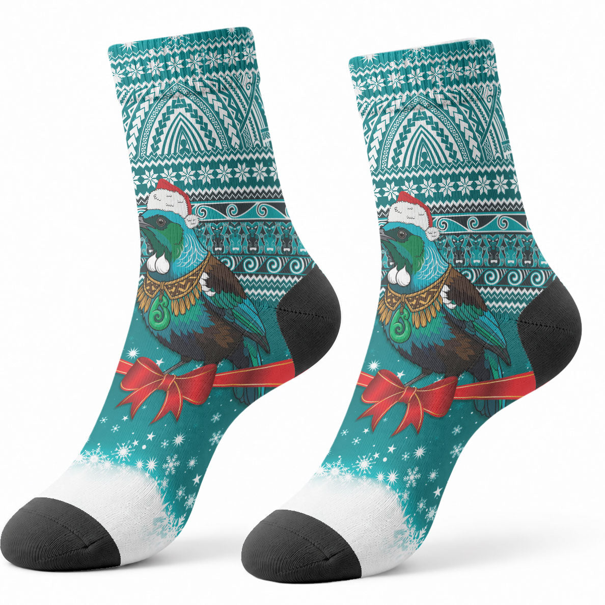 New Zealand Tui Bird Christmas Crew Socks Maori Inspired Knitted Patterns