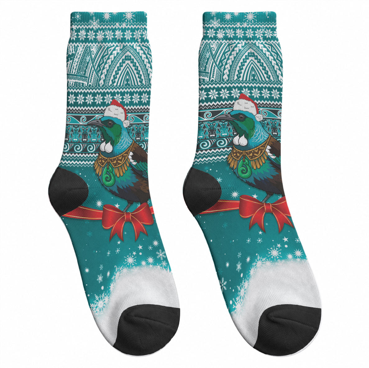 New Zealand Tui Bird Christmas Crew Socks Maori Inspired Knitted Patterns