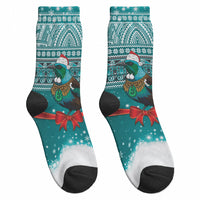 New Zealand Tui Bird Christmas Crew Socks Maori Inspired Knitted Patterns