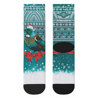 New Zealand Tui Bird Christmas Crew Socks Maori Inspired Knitted Patterns