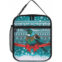 New Zealand Tui Bird Christmas Lunch Bag Maori Inspired Knitted Patterns LT9 10.2 × 8.3 × 4.3 inch Turquoise - Polynesian Pride