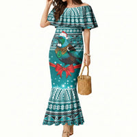 New Zealand Tui Bird Christmas Mermaid Dress Maori Inspired Knitted Patterns LT9 Women Turquoise - Polynesian Pride