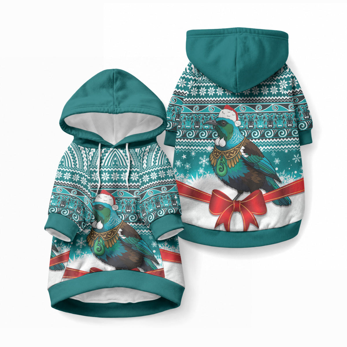 New Zealand Tui Bird Christmas Pet Hoodie Maori Inspired Knitted Patterns LT9 Pullover Turquoise - Polynesian Pride