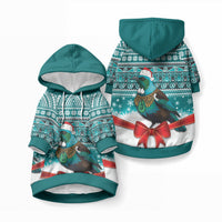 New Zealand Tui Bird Christmas Pet Hoodie Maori Inspired Knitted Patterns LT9 Pullover Turquoise - Polynesian Pride