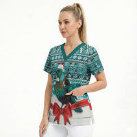New Zealand Tui Bird Christmas Scrub Top Maori Inspired Knitted Patterns LT9 - Polynesian Pride