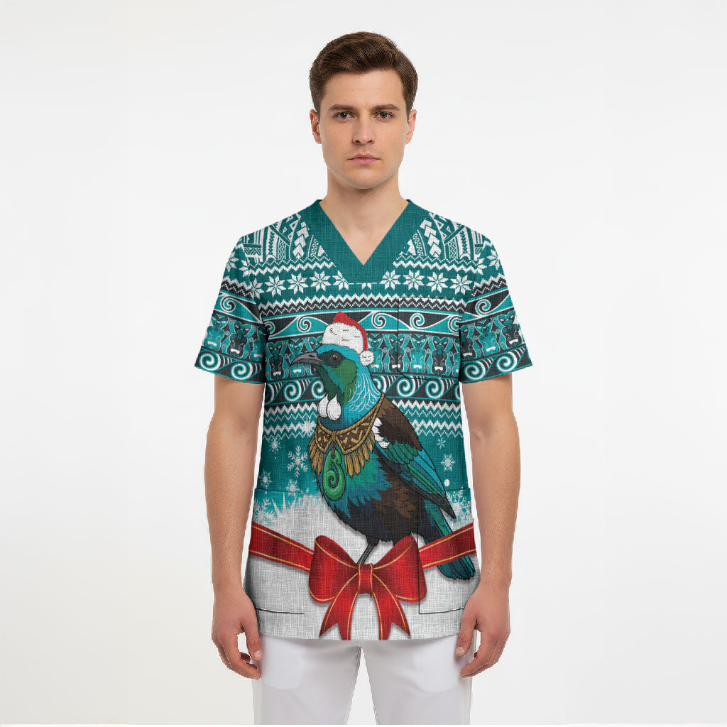 New Zealand Tui Bird Christmas Scrub Top Maori Inspired Knitted Patterns LT9 - Polynesian Pride