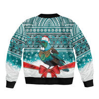 New Zealand Tui Bird Christmas Sleeve Zip Bomber Jacket Maori Inspired Knitted Patterns