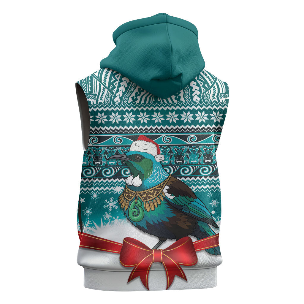 New Zealand Tui Bird Christmas Sleeveless Hoodie Maori Inspired Knitted Patterns LT9 - Polynesian Pride