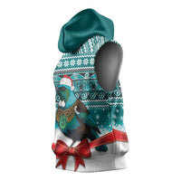New Zealand Tui Bird Christmas Sleeveless Hoodie Maori Inspired Knitted Patterns LT9 - Polynesian Pride