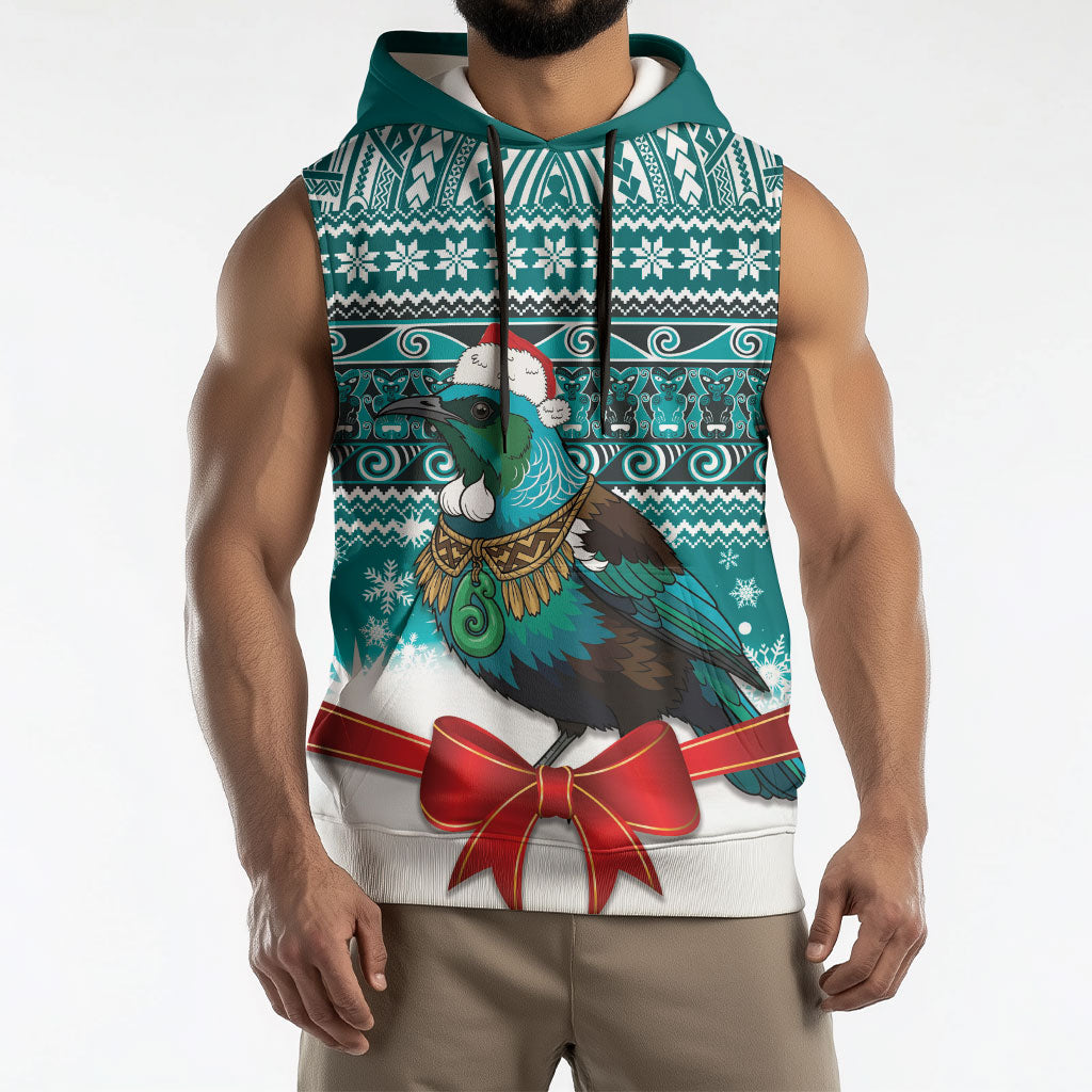 New Zealand Tui Bird Christmas Sleeveless Hoodie Maori Inspired Knitted Patterns LT9 - Polynesian Pride