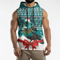 New Zealand Tui Bird Christmas Sleeveless Hoodie Maori Inspired Knitted Patterns LT9 - Polynesian Pride