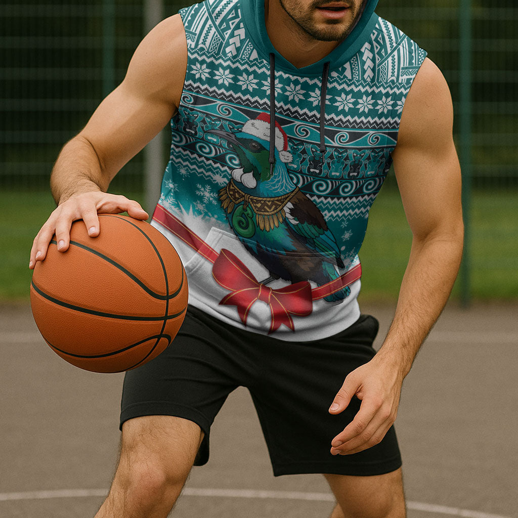 New Zealand Tui Bird Christmas Sleeveless Hoodie Maori Inspired Knitted Patterns LT9 - Polynesian Pride