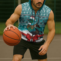 New Zealand Tui Bird Christmas Sleeveless Zip Hoodie Maori Inspired Knitted Patterns LT9 - Polynesian Pride